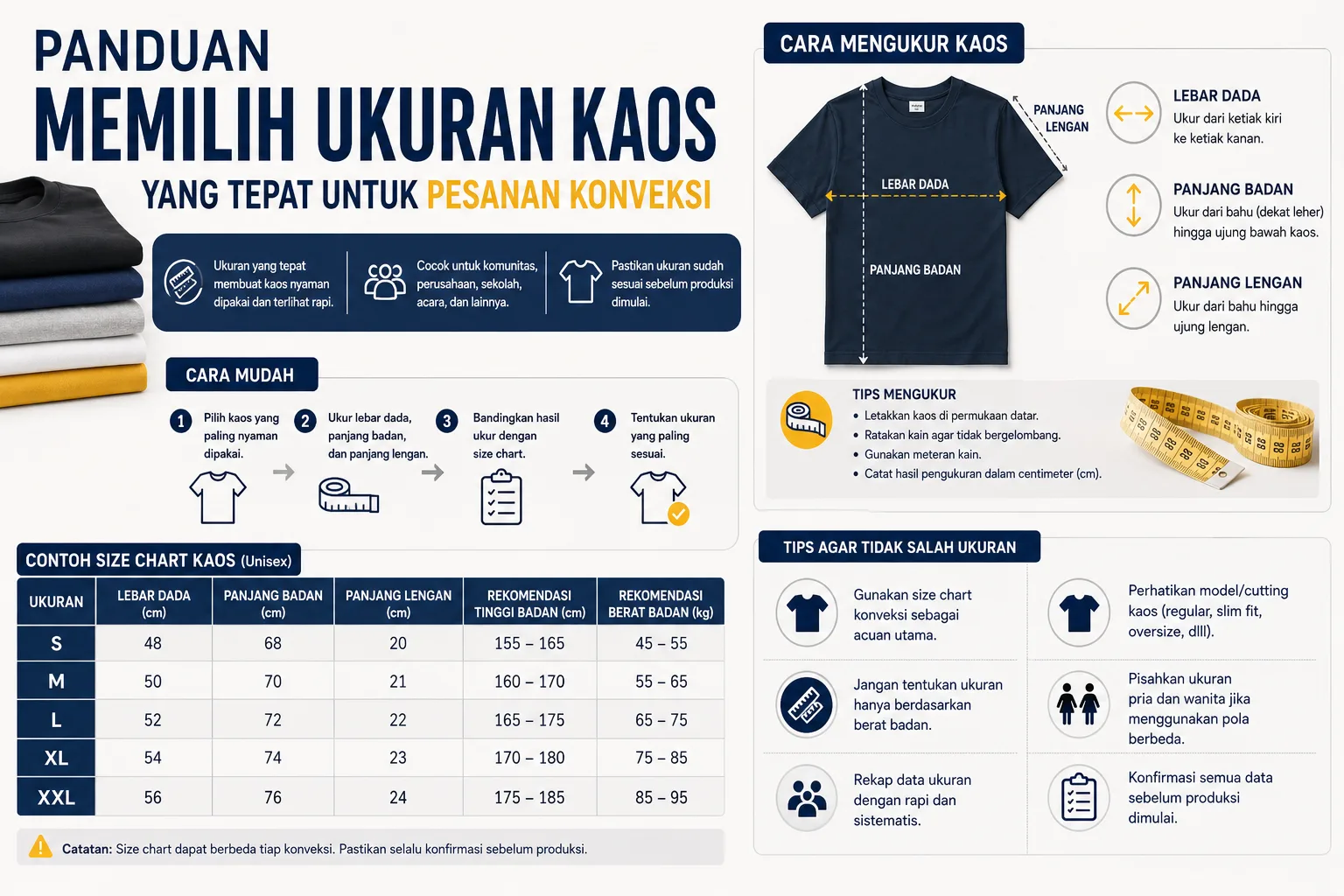 Panduan Memilih Ukuran Kaos yang Tepat untuk Pesanan Konveksi